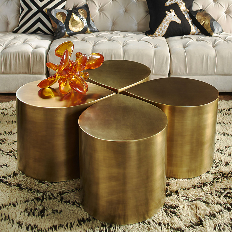 Petal Design Estetisk Lyx Kaffe Table Set 4 Guldsidan Tabeller för vardagsrum Modern