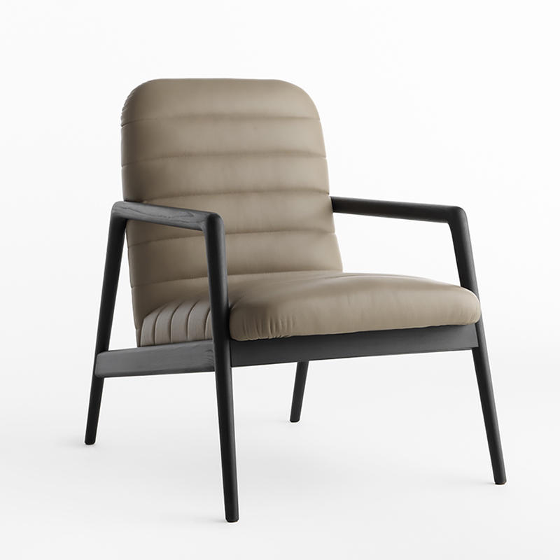Italiensk Minimalistisk Design Trä Lounge Stol Enstaka Sofa Läder Armstolar Vardagsrum