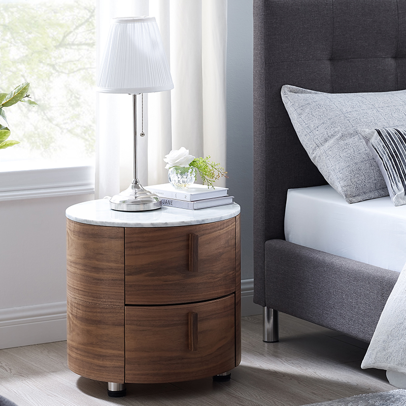 Moderna lyxiga marmornattbord med 2-dragare rund sängbord för sovrummet