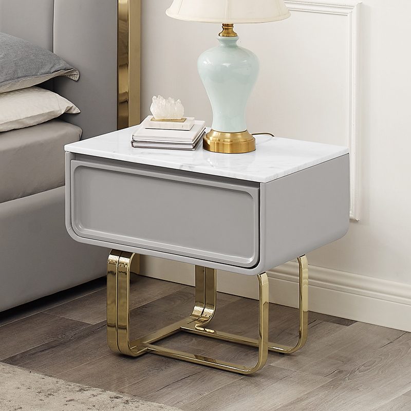 franska guld rostfritt stål bennattbord lyxigtnaturligt marmor sängbordsskåp