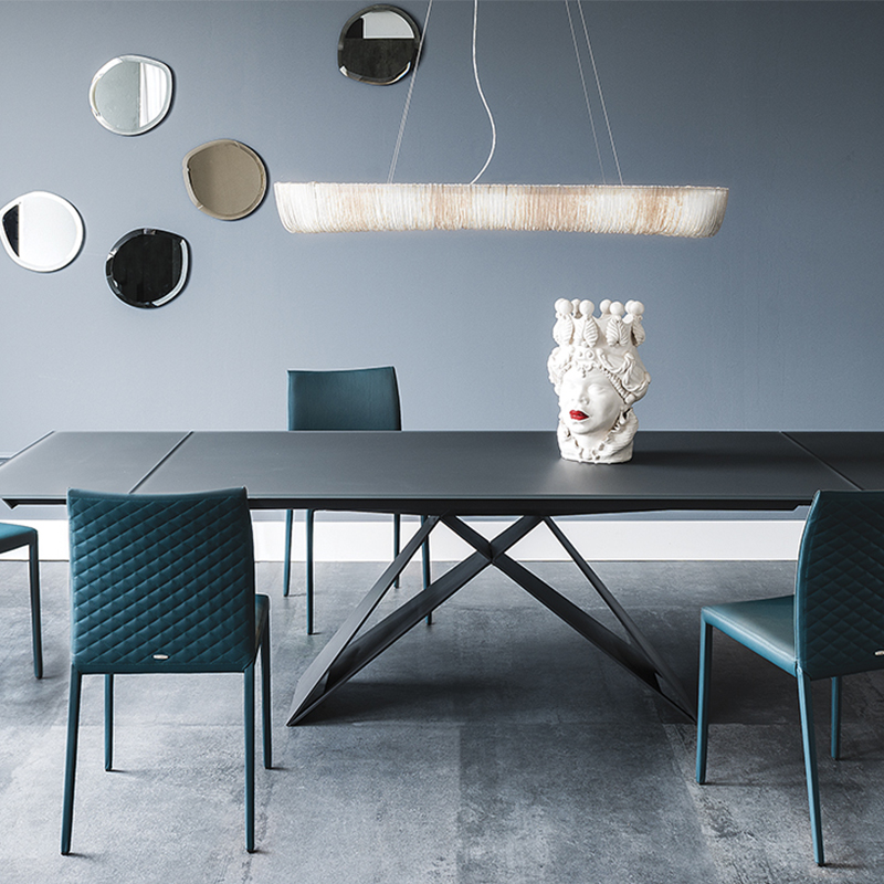 Italienska moderna mönster 8 personer keramiska sintrade sten rektangulära matbord set 6 sits