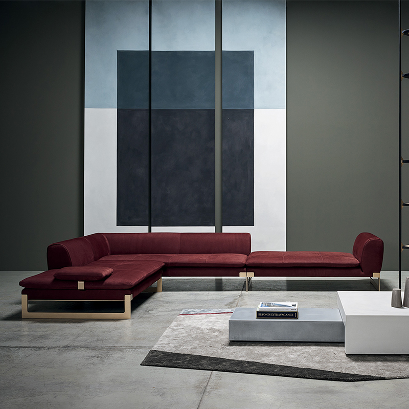 Italiensk lyxguldben 7 -sits L Form Corner Sectional Sofa Set Furniture